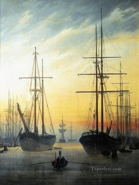  barco pintura - Vista De Un Puerto Barco Romántico Caspar David Friedrich